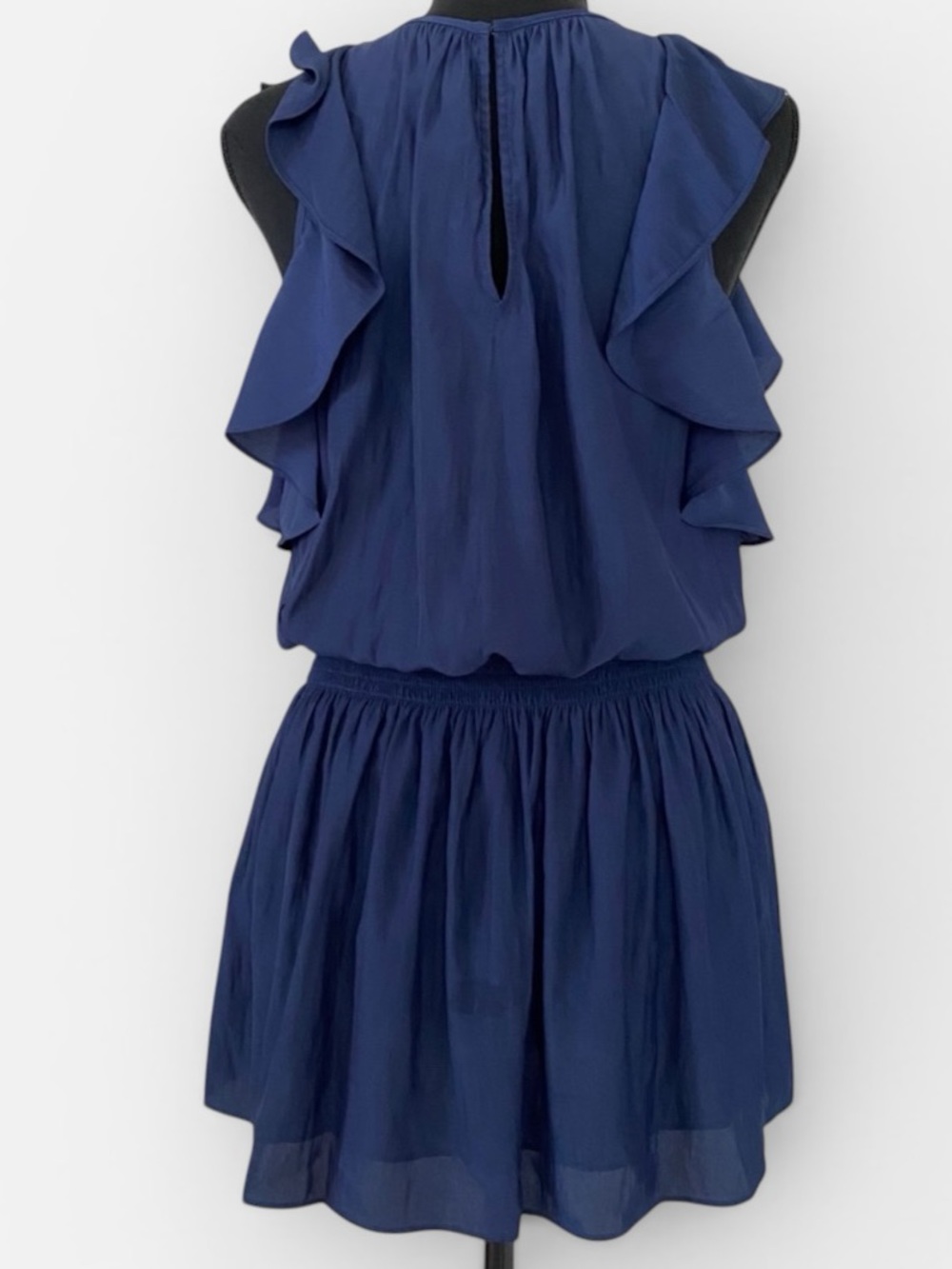 Ramy Brook Rembi Navy Ruffle Cold-Shoulder Smoked Waist Mini Dress NWT $425 - Picture 10 of 10